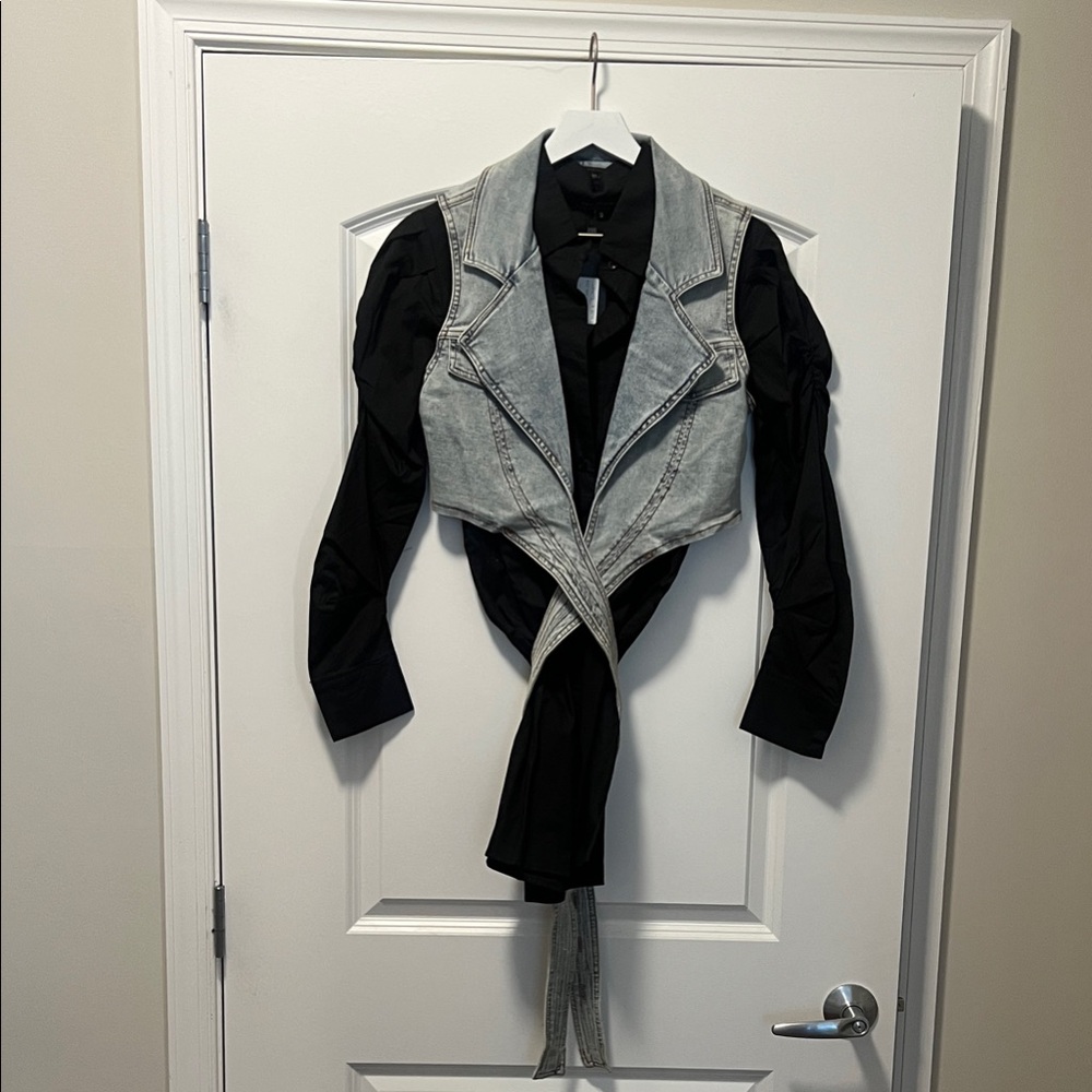 Stylish Black Shirt with Denim Vest.
